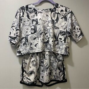 Black and White Graphic Anime Top with bottom